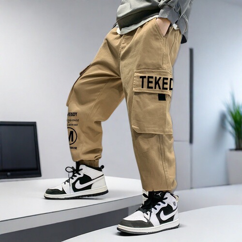 Children's Autumn and Winter Fleece-Lined, Thickened, Comfortable, All-Match, Casual, Fashionable, Western-Style Boys' Clothing: Slim-Fit Workwear Trousers—Handsome