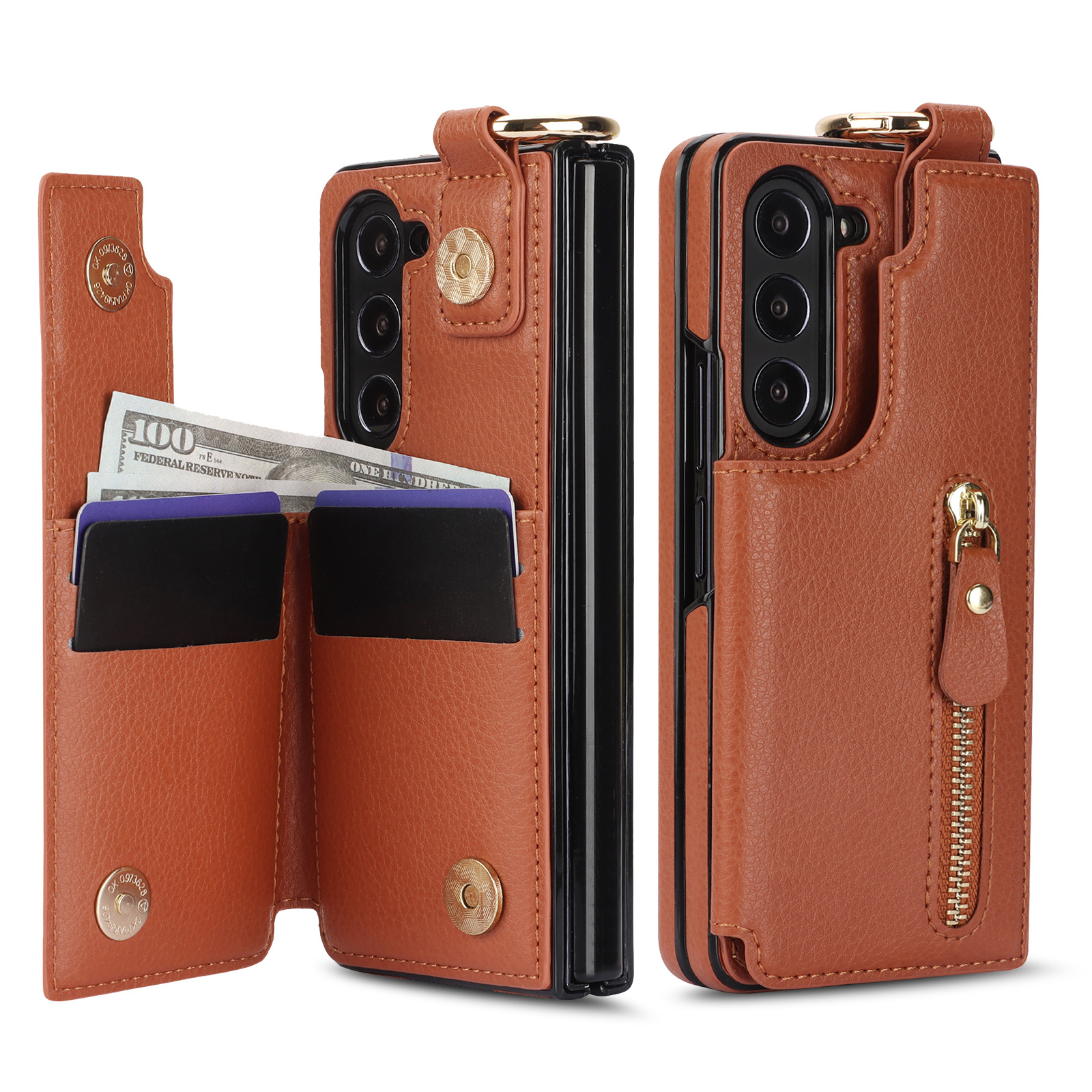 Funda para teléfono plegable Samsung Z Fold7, funda de cuero con cremallera para Fold6, funda protectora con anillo y tarjetero