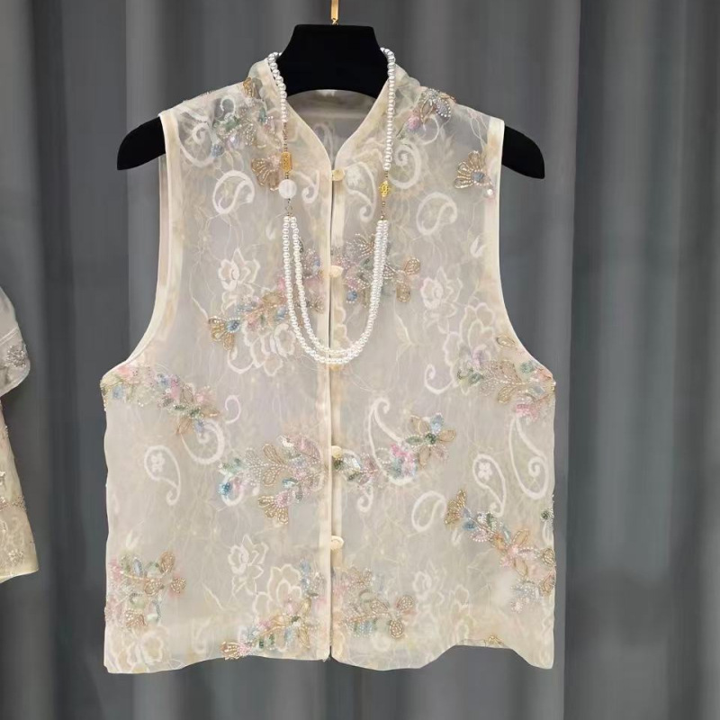 2026 New Model New Chinese Style Women's Vest with Heavy Embroidery and Beading, Light Luxury Sleeveless Top