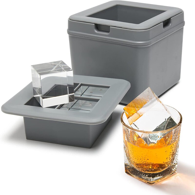 4 Grids High Transparent No Bubble Ice Cube Mold Silicone Ice Tray Cube Whiskey Cocktail Bar