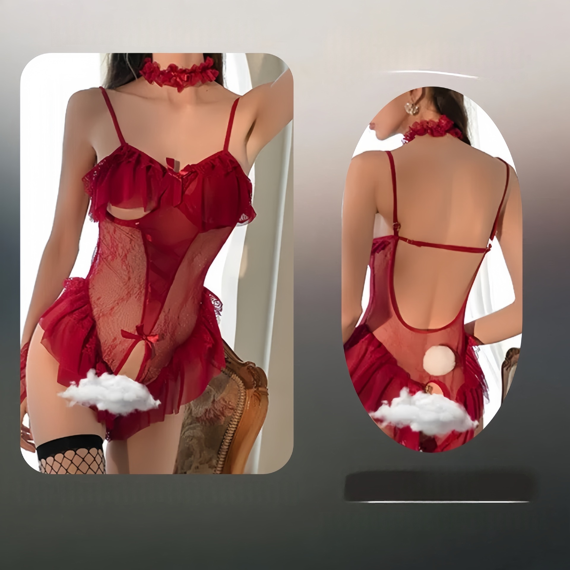 레드 [원피스+토끼귀+팔찌*2]