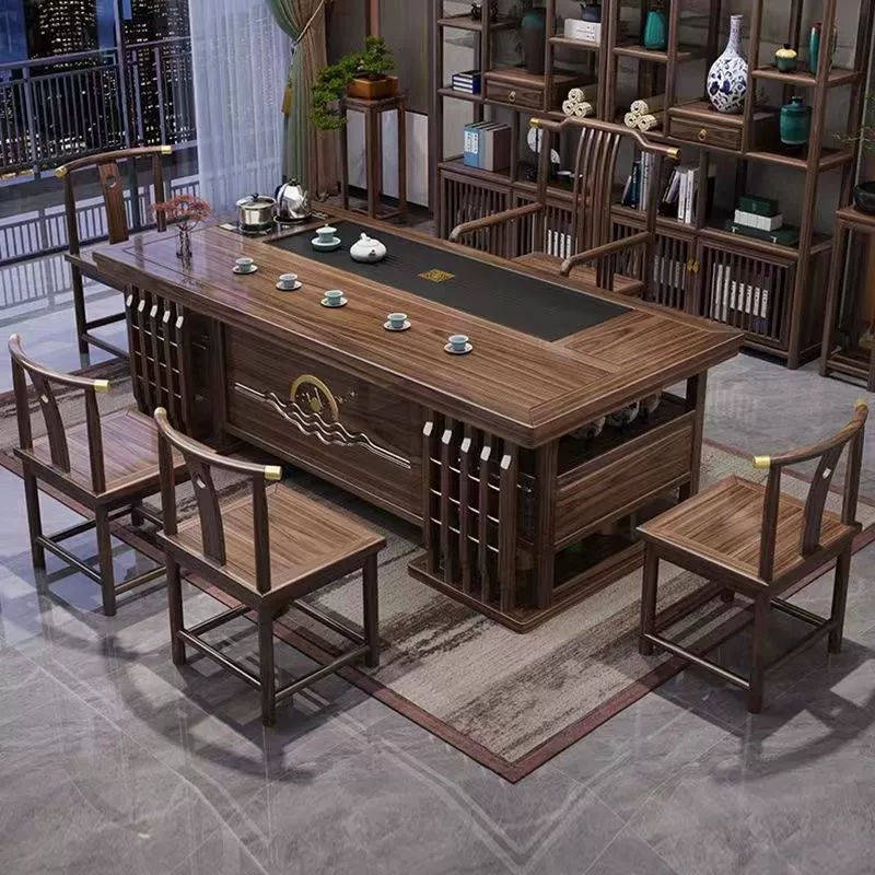 Balcony Solid Wood Tea Table Set, Zen Moon Table with Chairs, 1.0–2.0 m Options
