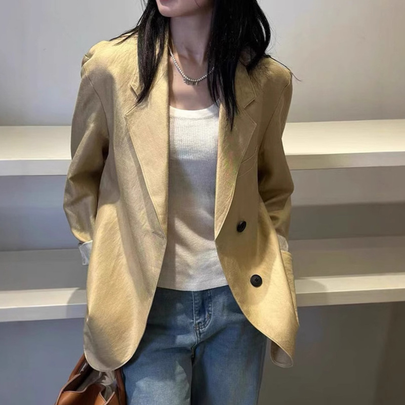 In Stock 26 Early Spring New Style Tencel Linen Trench Coat Mid-Length Jacket Old Money Silhouette Plus Size Oversize Suit