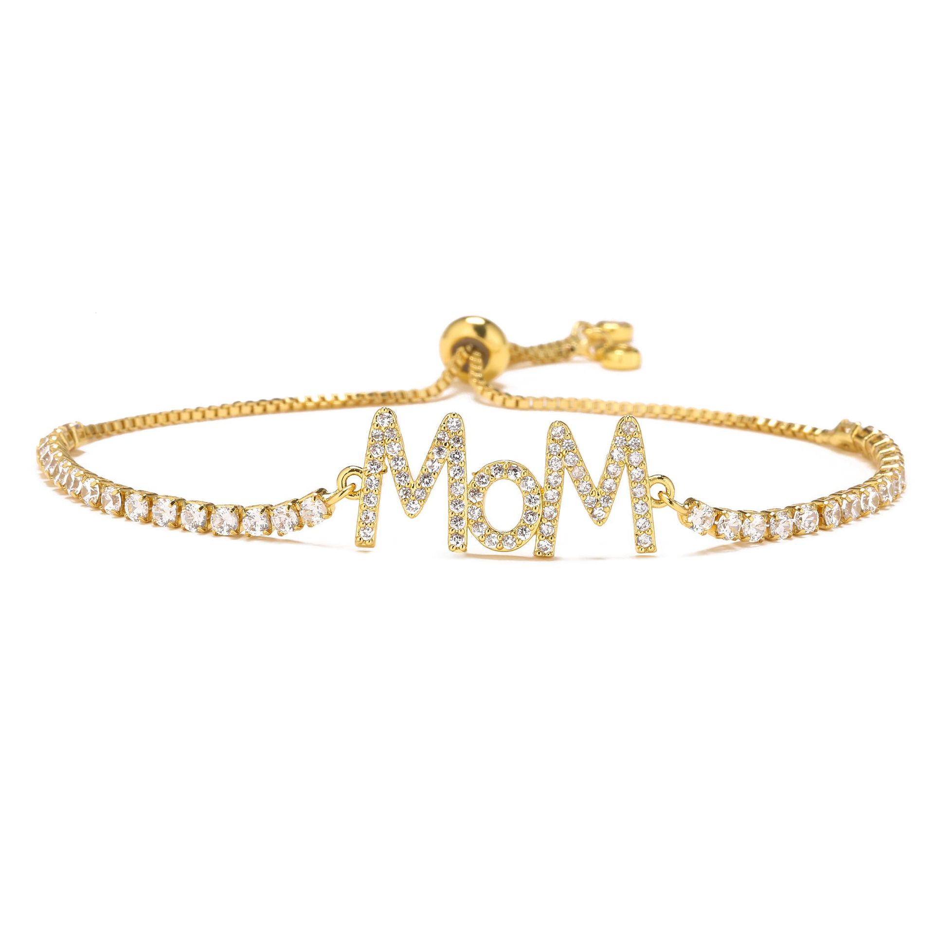 simple style letter Mama copper inlaid zircon Adjustable Bracelet