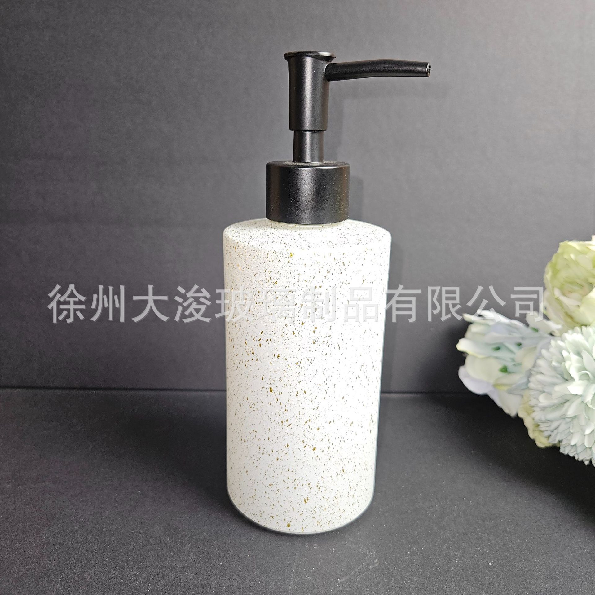Botella de jabón de vidrio de cerámica imitación, botella de desinfectante para manos, champú para el baño, botella de baño de 350ml líquido image 12