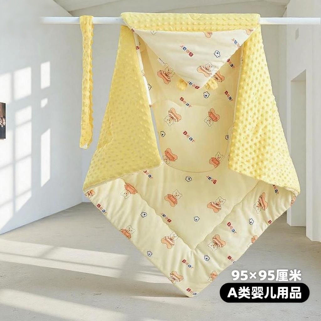 Newborn Blanket Pure Cotton Wrapped Baby Beanie Velvet Blanket Autumn and Winter Thickeneded Baby Swaddle Universal Delivery Room for All Seasons
