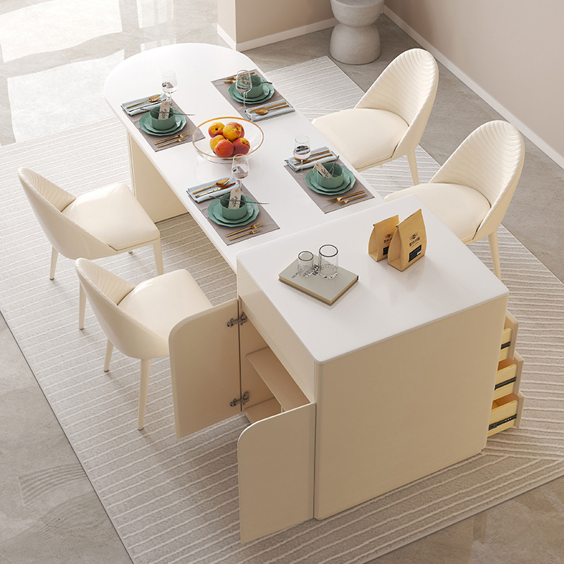 Mesa DE LA ISLA mesa de comedor integrado hogar retráctil luz lujo Rock placa avanzada moderna simple mesa de guía de estilo crema y mesa de comedor