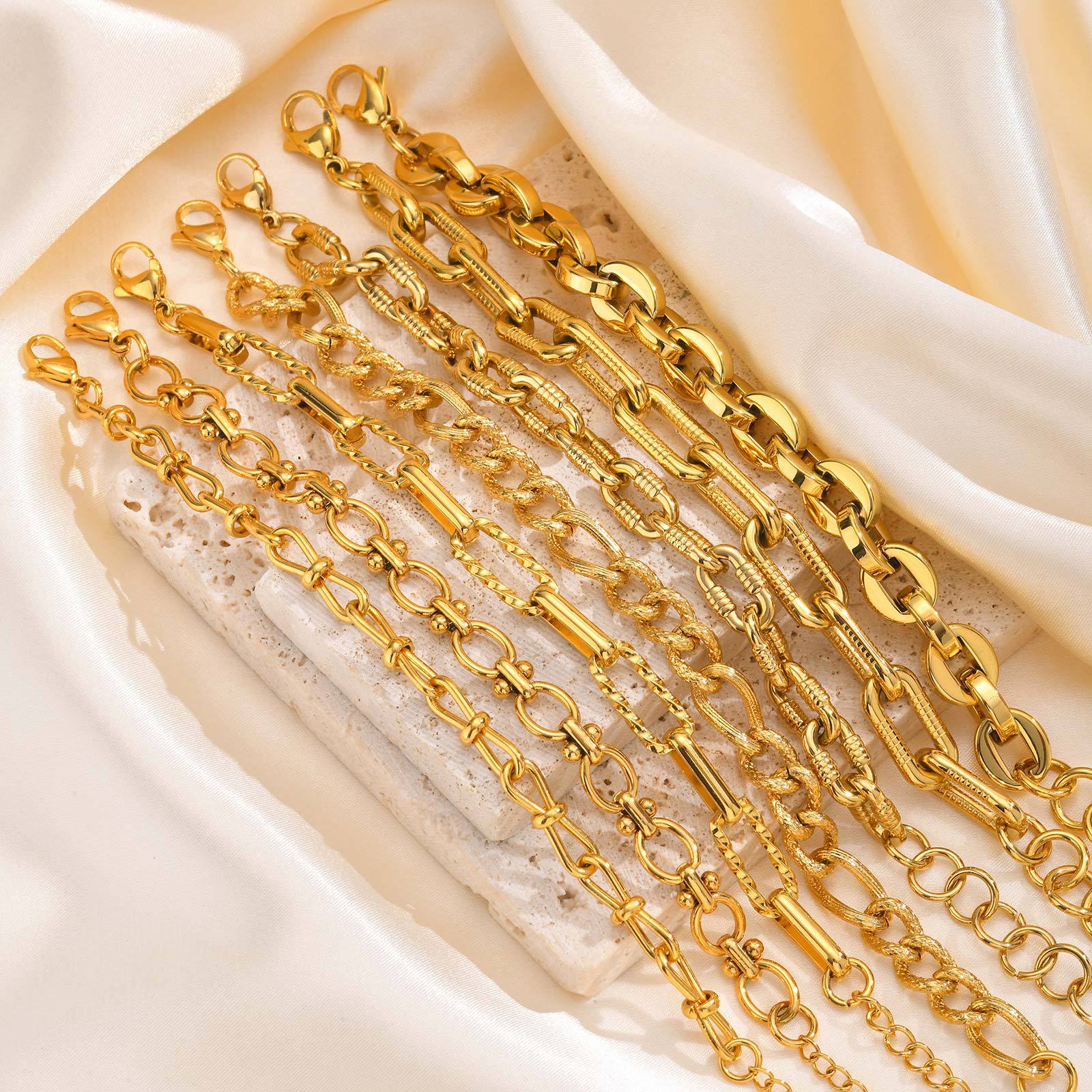 Chain Bracelet Classification 304 Stainless Steel Chain Material PVD Coated Real Gold Plated Solid Color 304 Stainless Steel Classic Style Waterproof Non Tarnish 304 Stainless Steel Chain Bracelet