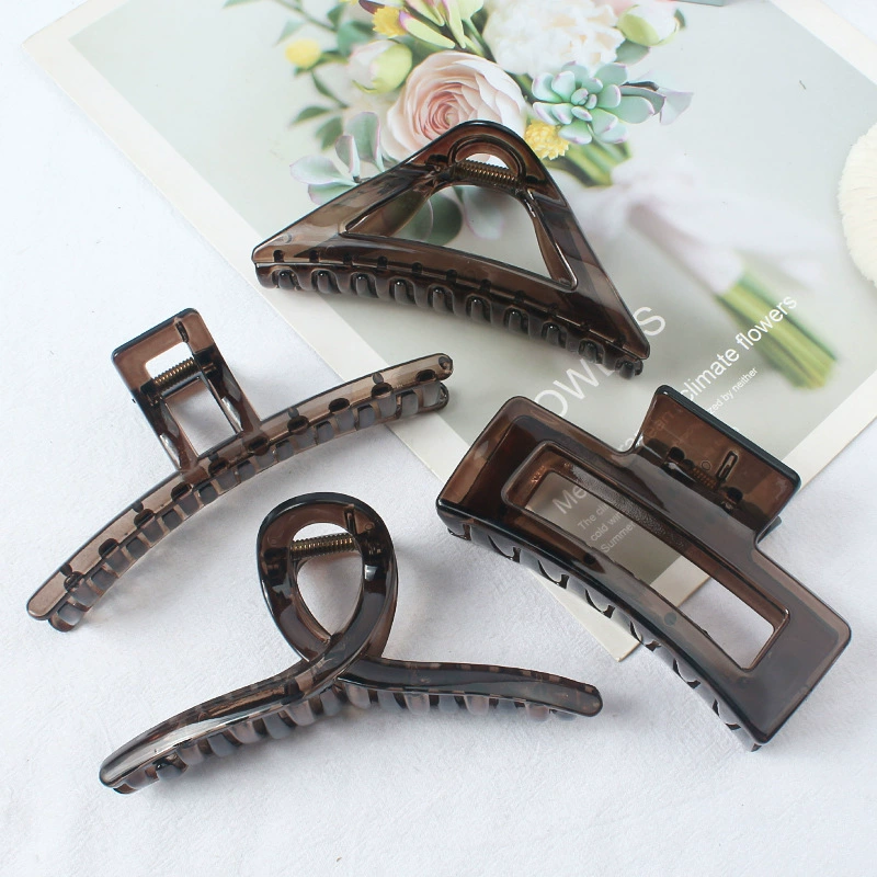 Large hair claw clip, universal shark hairgrip, dark brown, simple elegant design