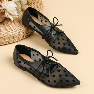 Small Order Southeast Asia Pointed Toe Mesh Lace-Up Flats Women's Shoes Polka Dot Breathable Sandals Large Size 35-45