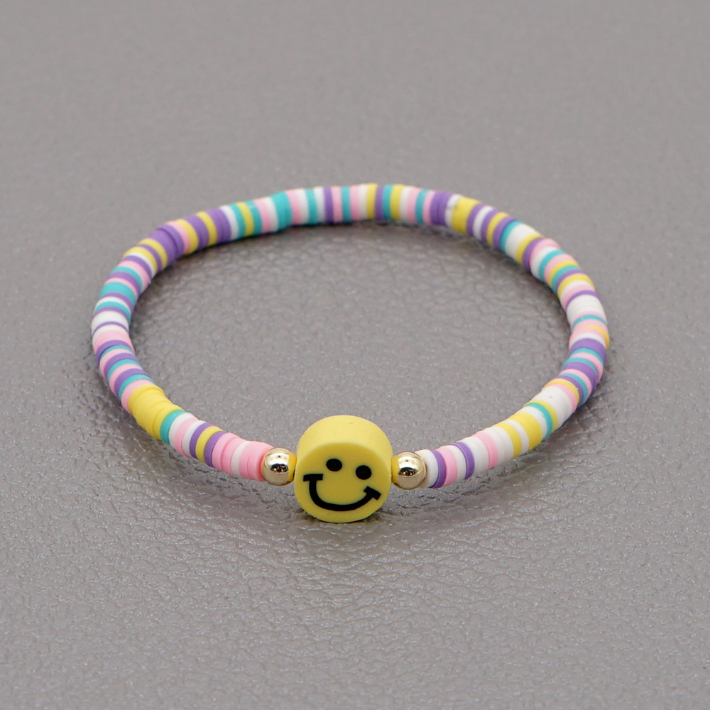 Fashion Rainbow Soft Ceramic Beaded Multicolor Smiley Face Bracelet display picture 6