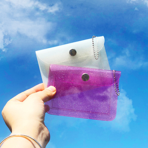 Korean ins simple transparent card holder colorful girly heart glitter coin purse portable small bag PVC card holder can be hung