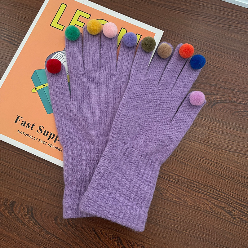 Estudiante a prueba de frío lana de punto a caballo cinco dedos Pantalla táctil de dibujos animados guantes calientes de invierno femenino engrosada linda pareja