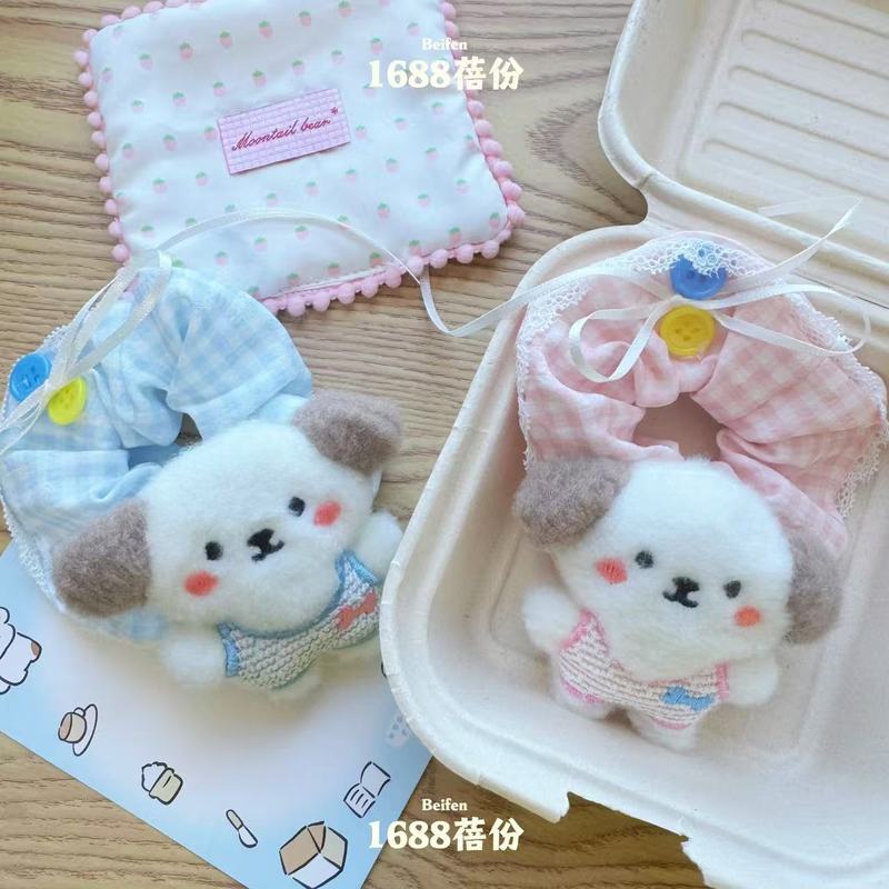 韩系ins风可爱小狗蕾丝花边蝴蝶结大肠发圈甜美发饰少女马尾头绳|undefined