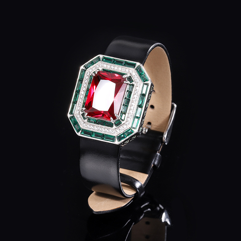 Zhuang Sheng joyería nueva S925 todo el cuerpo plata TikTok Venta caliente simulación rojo corindón cuadrado marca de joyería de lujo