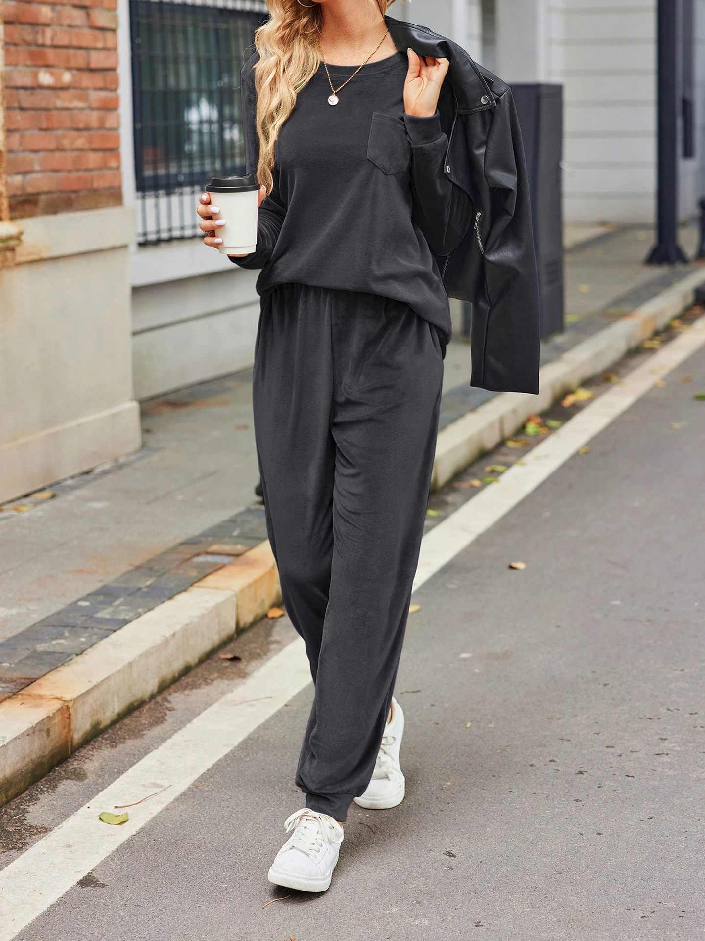 Womens Long Sleeve Tops Housewear Jogger Pants Nightwear cross-border