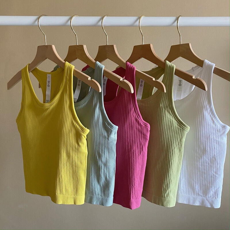 Contrast Color Stitching Solid Color Seamless I-shaped Yoga Vest with Chest Pad Women's Cross-border Fitness Threaded Top for Outer Wear Contrast Color Stitching Solid Color Seamless I-shaped Yoga Vest with Chest Pad Women's Cross-border Fitness Threaded Top for Outer Wear