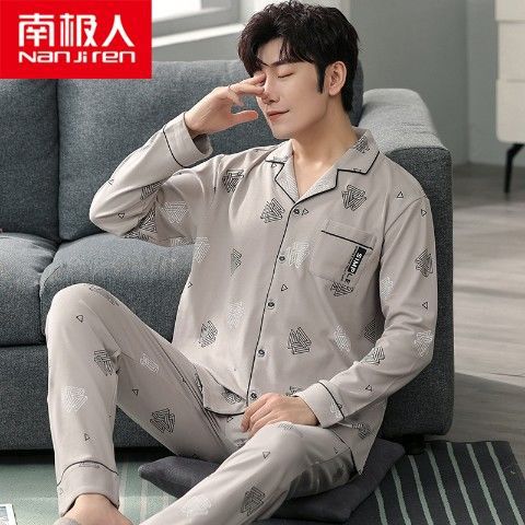 Pijamas de los hombres manga larga 100% algodón primavera, otoño e invierno algodón flojo más tamaño traje desgaste del hogar
