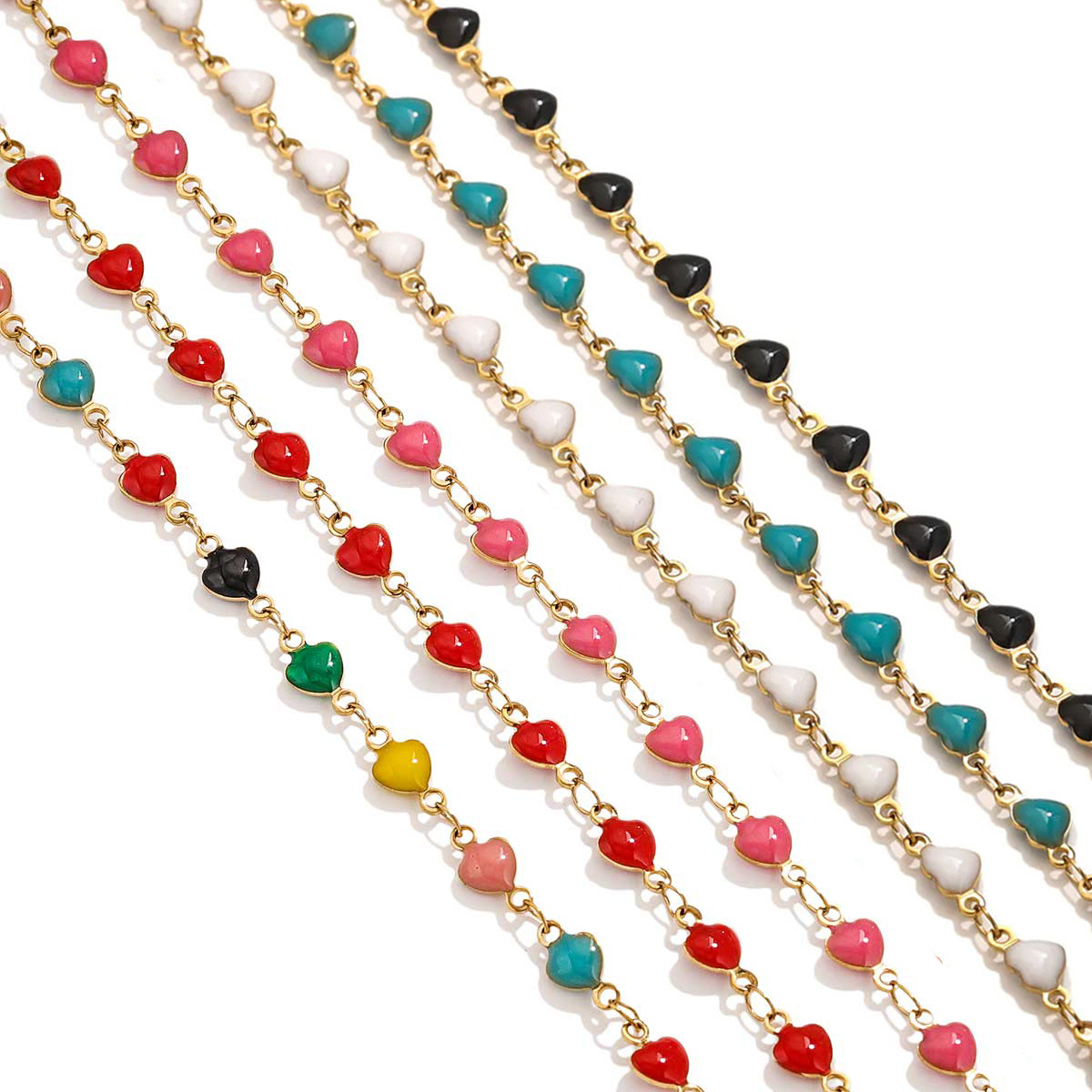 Cadena de esmalte europea y americana, cadena de aceite de gota de acero inoxidable con retención de color, cadena de corazón de melocotón de color, cadena de joyería de bricolaje, collar, pulsera, cadena