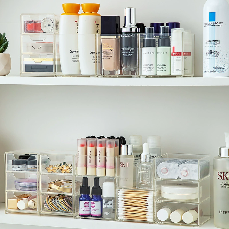 Wall-Mounted Cosmetic Storage Box, Modular Mirror Cabinet Organizer, Multi-Layer 3-Size Options