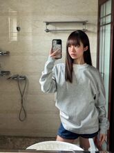 【320克薄款】假两件撞色拼接长袖T恤女宽松上衣灰色