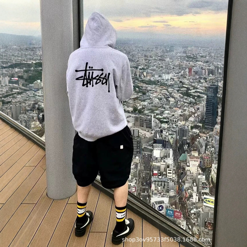 STU cross-border trendy brand printed unisex hooded sweatshirt, autumn and winter pure cotton versatile American style plus-size men's jacket