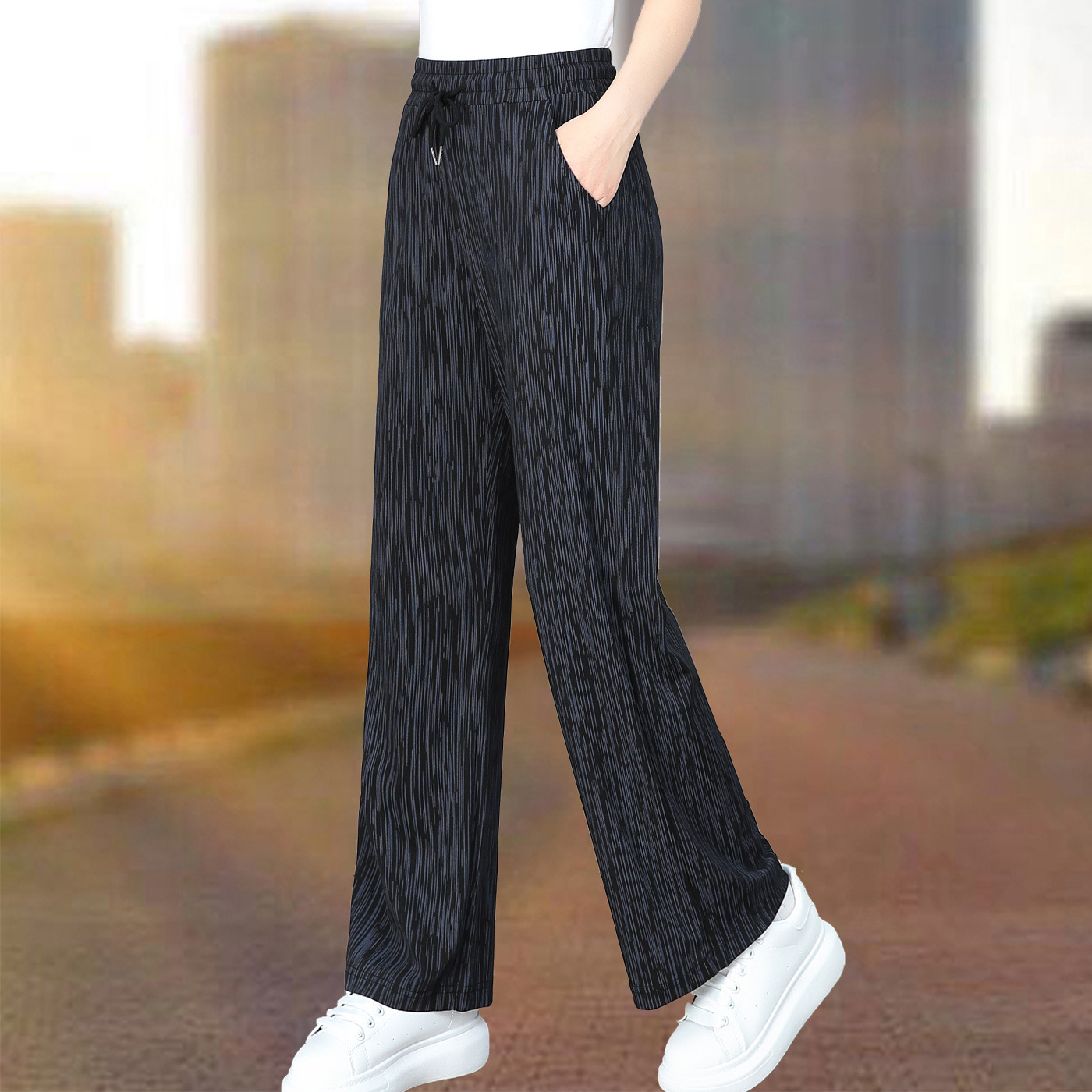 Ice Silk Thin Summer Wide-Leg Pants for Women 2026 New High-Waisted Loose Drape Casual Straight-Leg Pants Women's Trousers
