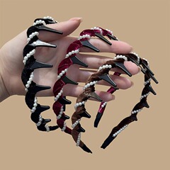 女性が顔を洗うためのパールハイヘッドトップウェーブベルベットヘッドバンド、歯付き滑り止めヘアバンド、ヘアオーガナイザー、ヘッドバンド