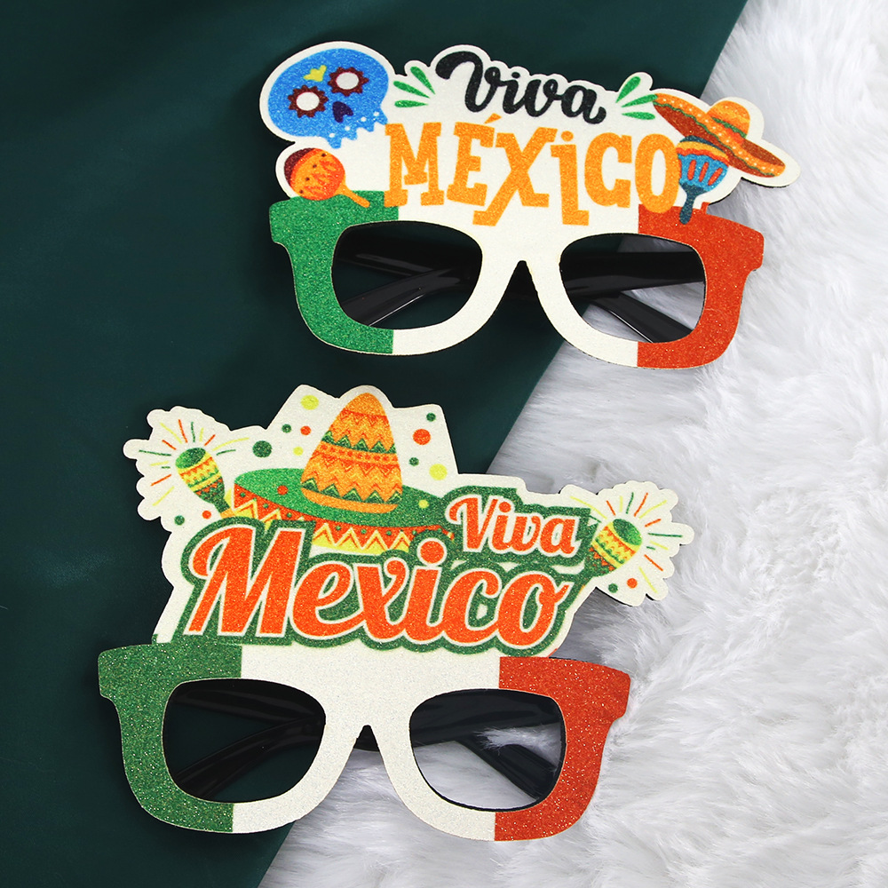 Nuevas gafas temáticas del Día Nacional de México Decoración de la fiesta del Día de la Independencia Bandera de México Marco de gafas de cactus