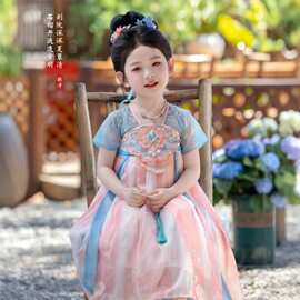 2026夏季新款汉服女童齐胸襦裙儿童超仙超可爱日常粉蓝公主连衣裙