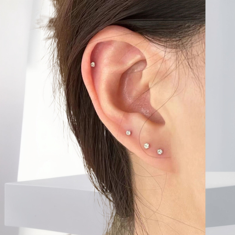 925银针迷你气质水钻耳钉简约小巧日常养耳洞耳骨钉