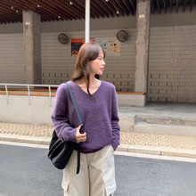 【VIVIS TYPE】兔毛气质简约风v领韩系上衣百搭宽松套头毛衣女