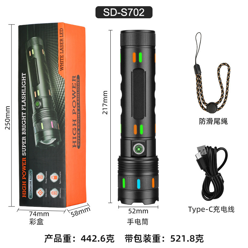 Lintera láser blanca transfronteriza de alta intensidad de carga de larga duración al aire libre antorcha LED fluorescente digital a prueba de agua