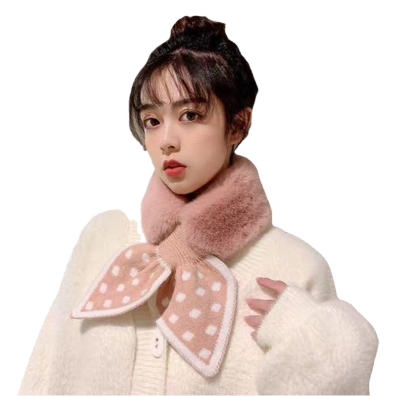 Scarf Women's Autumn and Winter Korean Style All-match Warm Japanese Style Imitation Rex Rabbit Internet Red Wave Dot Scarf Fashion