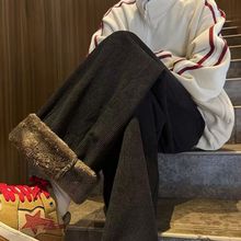 加厚羊羔绒阔腿裤男女生秋冬加绒外穿棉裤冬季保暖灯芯绒直筒裤子