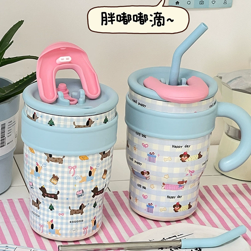Capacious tea cup, straw, high quality glass with glass