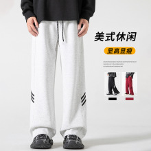 美式条纹卫裤男秋季新款休闲裤直筒裤宽松运动裤男潮牌三条杠长裤