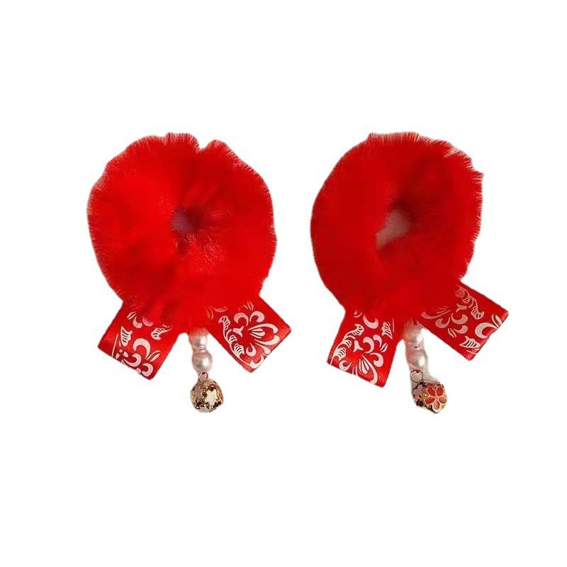 Año Nuevo accesorios para el cabello imitación conejo de peluche anillo de pelo estilo chino niños Hanfu accesorios para el cabello niña bebé Bola de piel roja estilo antiguo