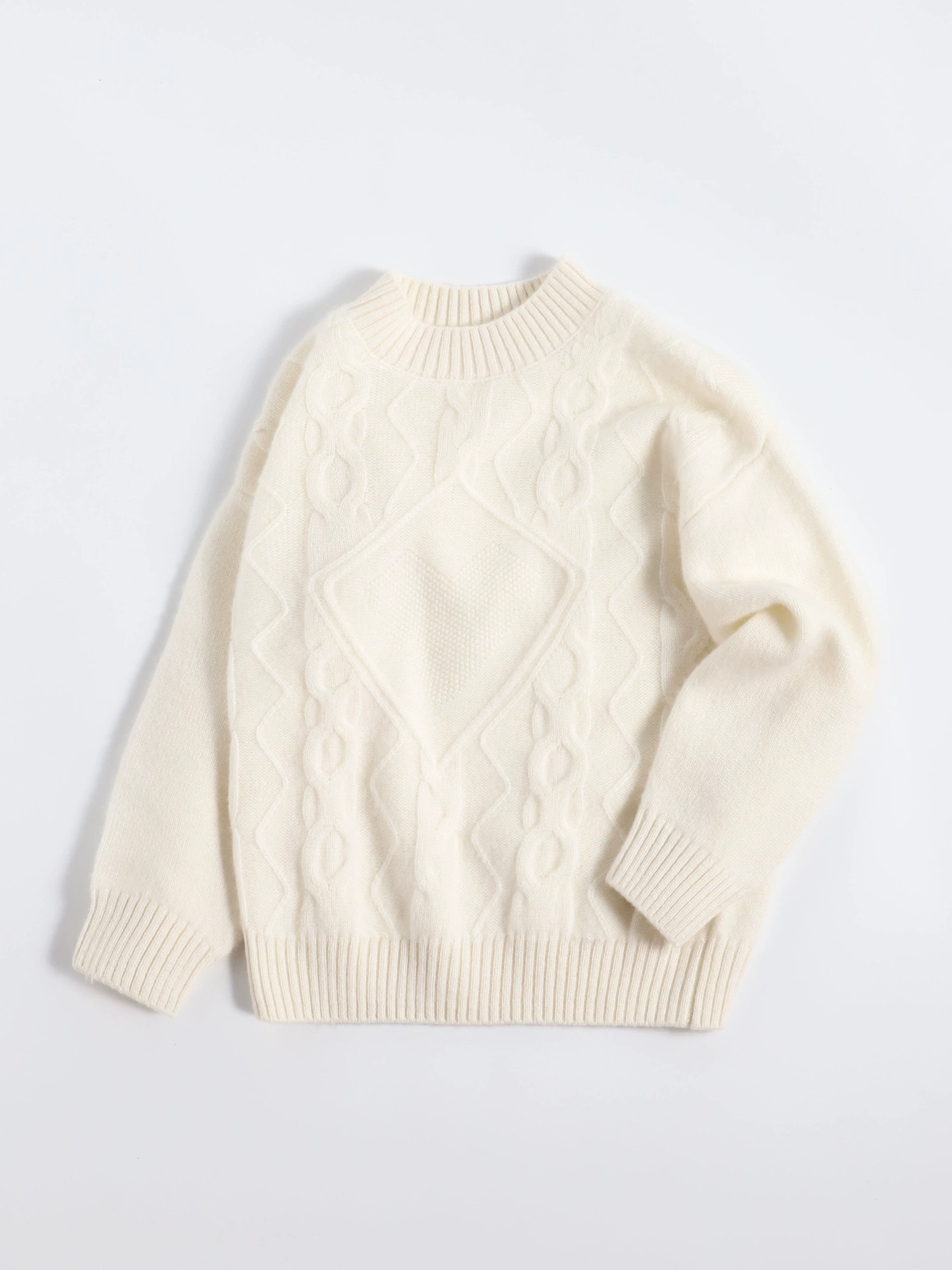 小羊跳跳 New autumn and winter children's twist 100 cashmere soft and waxy knitted off-shoulder solid color children's cashmere sweater