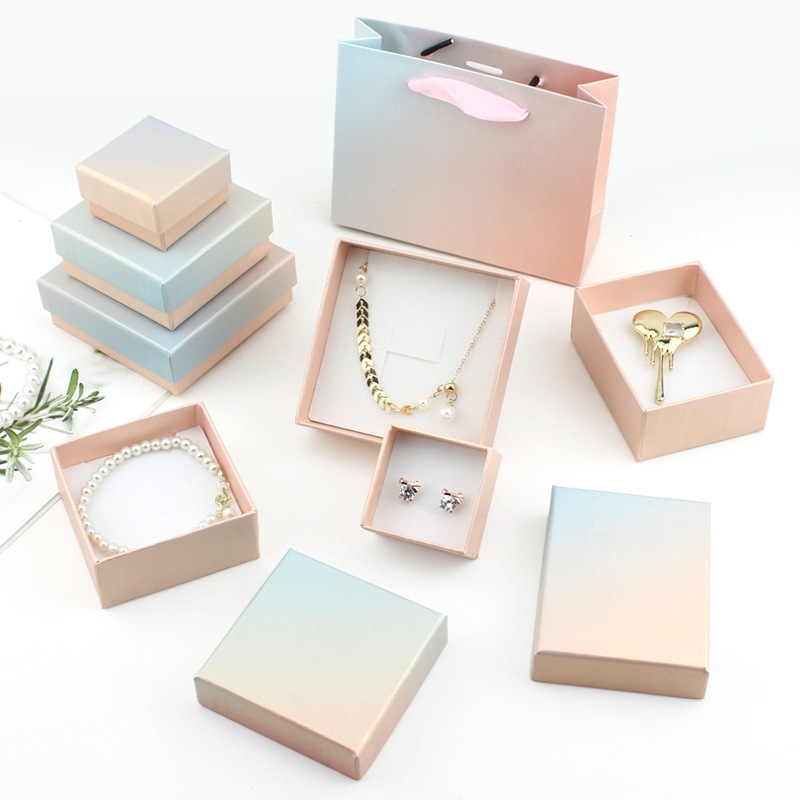 渐变粉饰品项链盒 戒指耳饰 手链 首饰盒  饰品盒 小商品包装现货