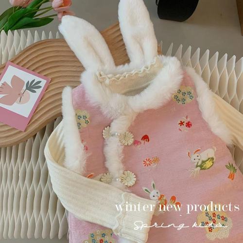 Girls' autumn and winter Tang suit New Year's clothes jade rabbit baby stylish New Year's clothes new year's clothes girls' same style top one piece 
