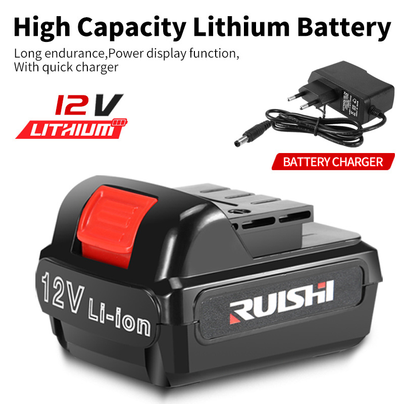 Suministro directo de fábrica Ruishi marca herramientas eléctricas hogar multi-funcional traje 12V taladro de mano recargable taladro eléctrico de litio