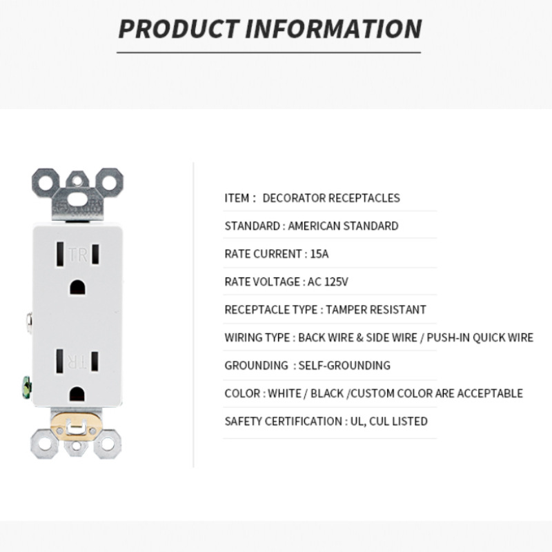 Cross-border e-commerce specializes in American standard American decoration white socket with TR 15A 20A 125V American standard socket UL