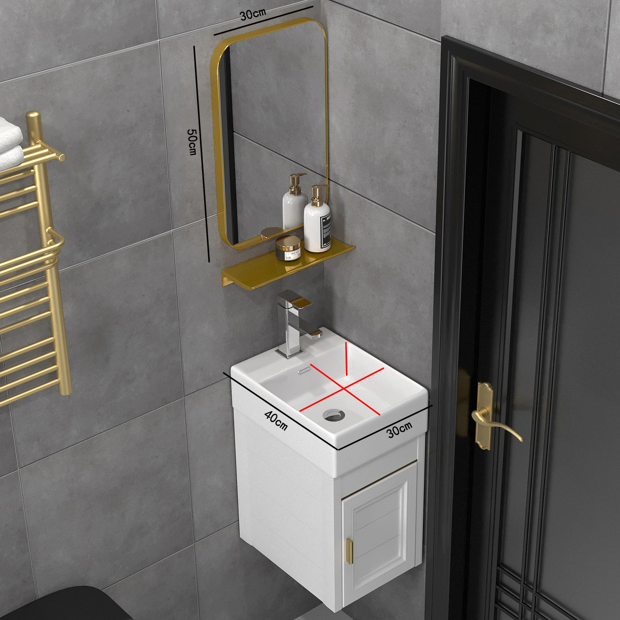 3040 blanco gabinete colgante + lente de oro + hardware grifo