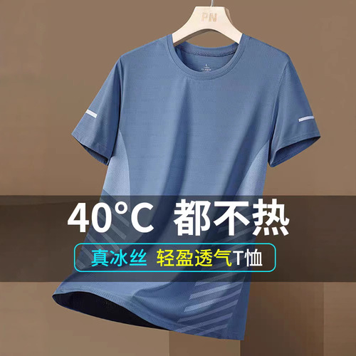 Men's Summer Thin Quick-Dry Mesh Short-Sleeve T-Shirt for Sports and Fitness, Casual Elastic Short-Sleeve Top