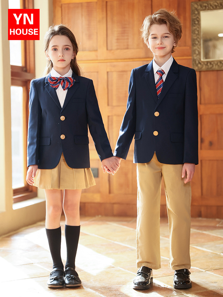 Traje uniforme escolar para niños primavera, otoño e invierno estilo universitario británico