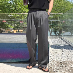 法式暗扣西裤男免烫宽松直筒长裤卡扣休闲西服裤子精工高品西装裤