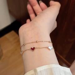 贝壳红色爱心双层叠戴串珠手链女精致百搭甜美简约百搭手饰配饰品