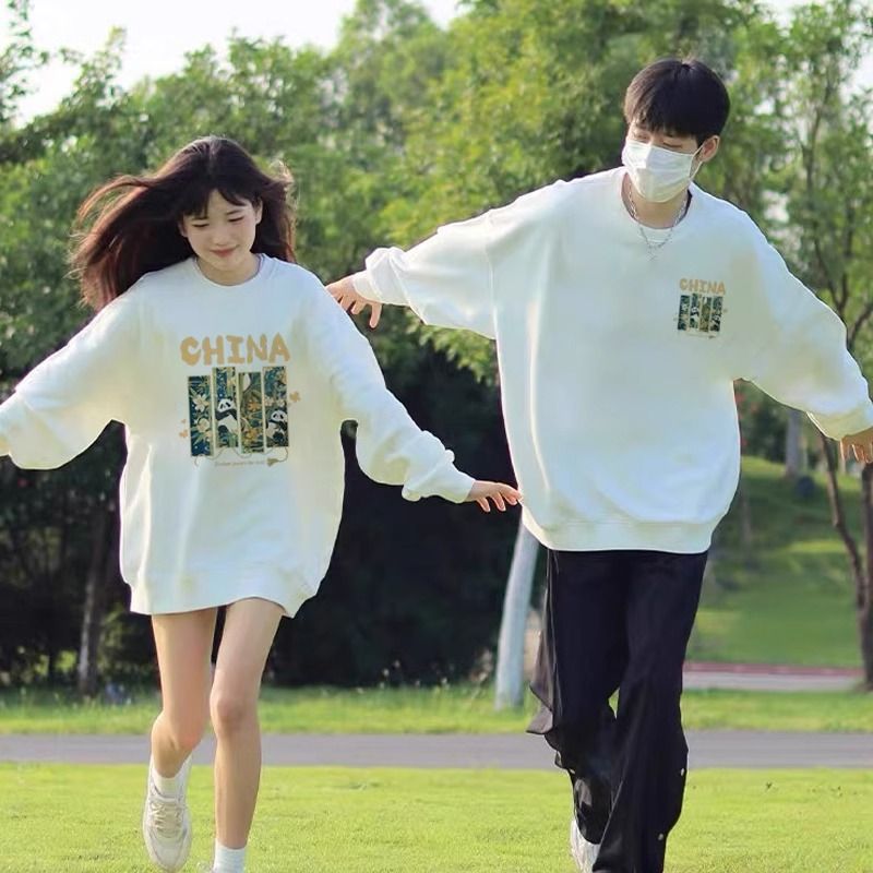GUOFENG 새로운 중국 스타일 커플 원피스 스웨트 셔츠 2024 새로운 봄 가을과 겨울 증오 하이 엔드 틈새 독특한 라운드 넥