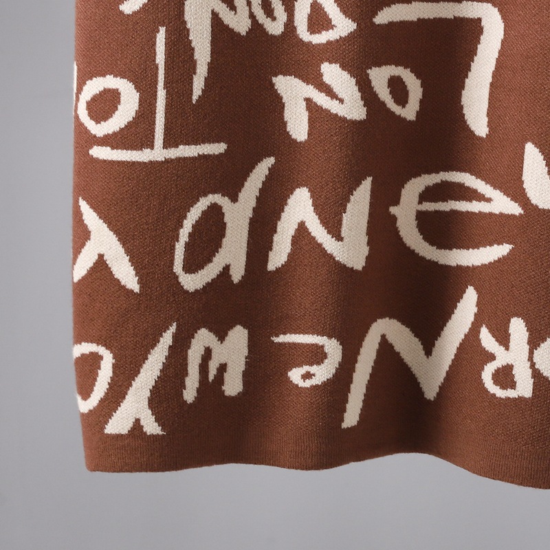 Women Clothing Autumn Winter Knitted Pullover Long Sleeve Letter Graphic Graffiti Sweater Dress